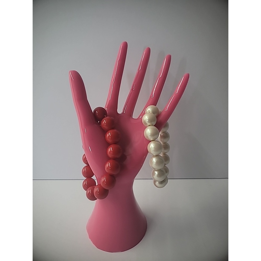 Vintage Red White Beaded Stretch Bracelet Set Set Of‎ 2 Elastic Bangle Bracelets